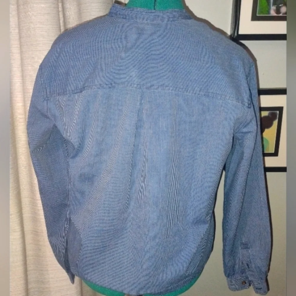 Lucky Brand Edie Striped Popover Top Blue White Pinstripe Size M NWT - Picture 8 of 14